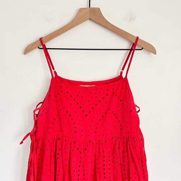 Saints & Hearts Eyelet Tiered Peplum Tank Top Red Size S - Picture 2 of 9
